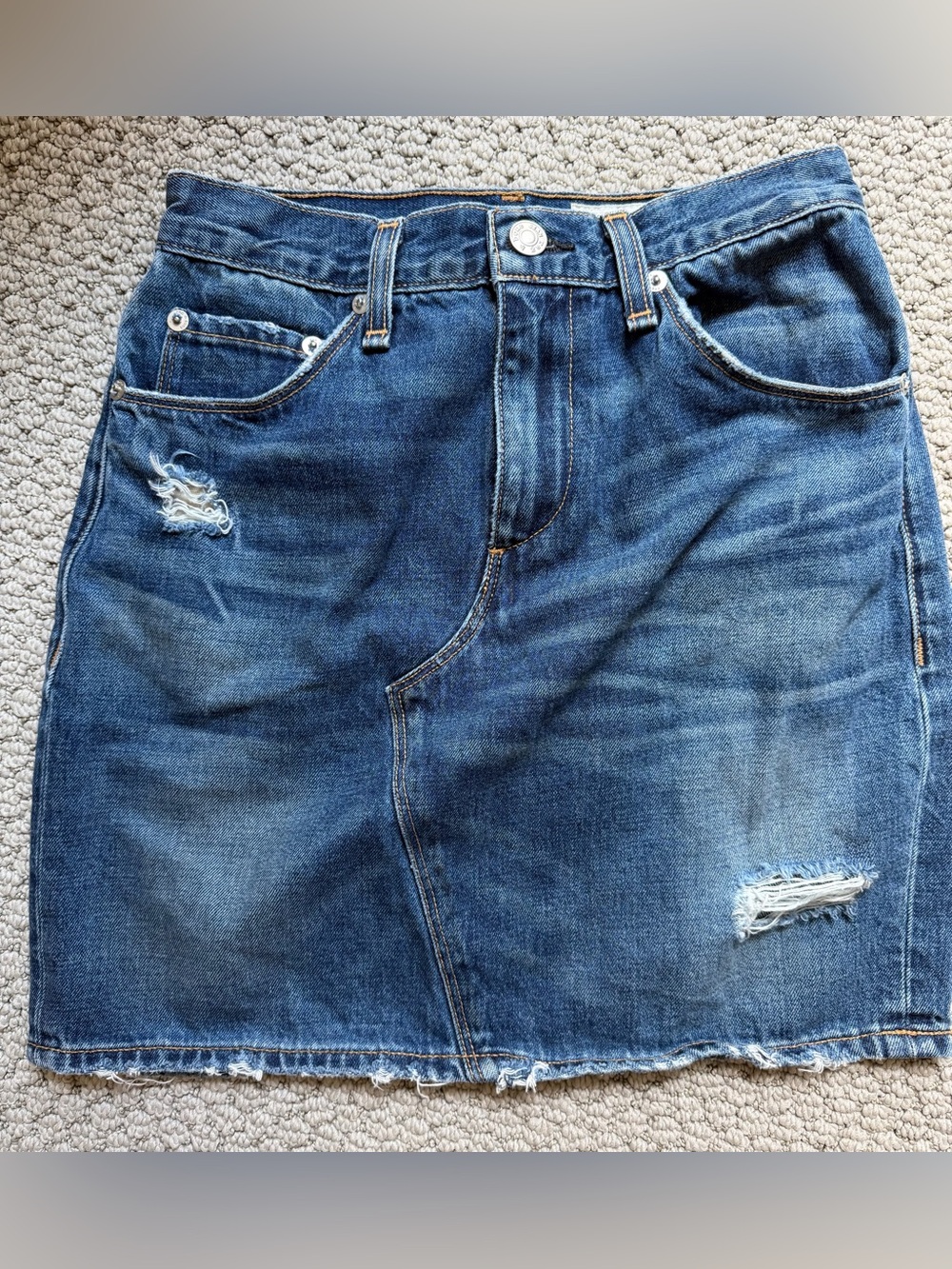 rag & bone Distressed Dark Blue Denim Mini Skirt